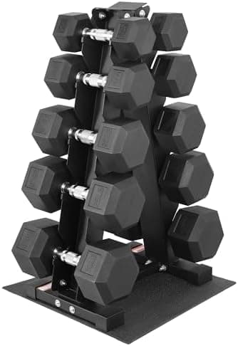 Fitvids Rubber Coated Hex Dumbbell Set with Storage Rack, 100/150/200/550 LB Hand Weight Set with Anti-Slip Grip for Home Gym