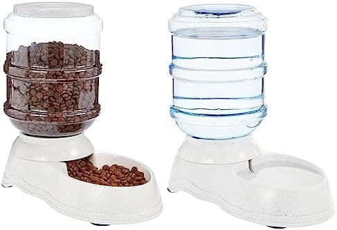 Amazon Basics Automatic Pet Water Dispenser and Gravity Food Feeder Set for Cat and Dog, Easy to Clean, 6-Pound Food Capacity…