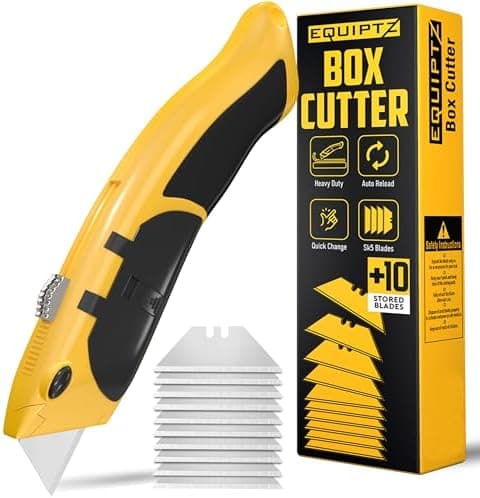 Auto Reload Utility Knife with 10 Preloaded SK5 Blades, Heavy Duty Box Cutter Retractable and Razor Knife with Non-Slip Rubber…