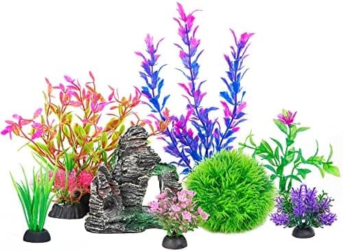 Ameliade Aquarium Artificial Plastic Plants Decorations and Rock Cave Decor Set Goldfish Betta Fish Tank Accessories Small Large…