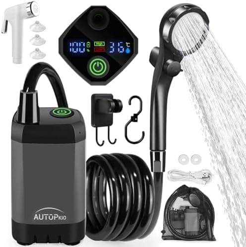 AUTOPkio Portable Camping Shower, 6000mAh Rechargeable Camp Shower Pump with USB Cable & Electric Outdoor Shower Head Sprayer for…