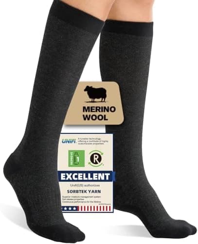 Iambamboo Merino Wool Compression Socks for Women Men, 15-20 mmHg Knee High Socks for Flying, Travel, Running OEKO-TEX STANDARD…