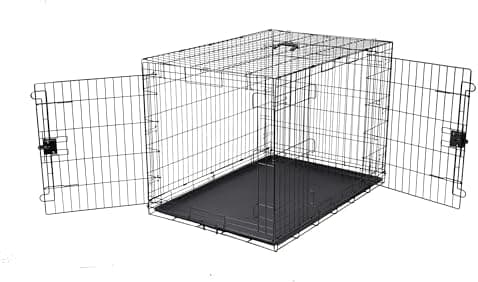 Amazon Basics Portable, Collapsible Metal Wire Dog Crate with Removable Tray, Double Door, Easy to Assemble, Divider Panel for…