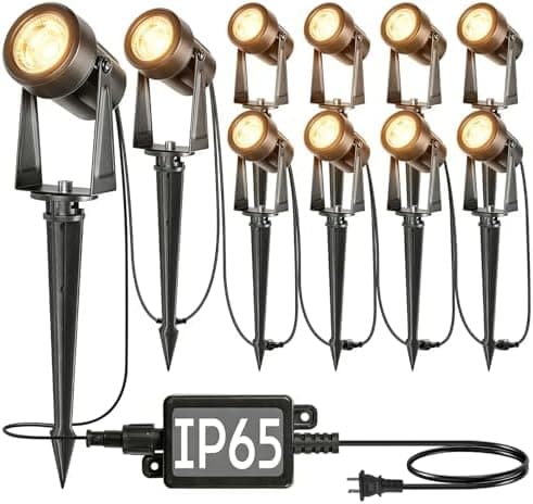 SUNTHIN Outdoor Landscape Lighting, 10 Pack Outdoor Spot Lights with Transformer for Yard, Plant, Lawn, Tree, Flags, House…