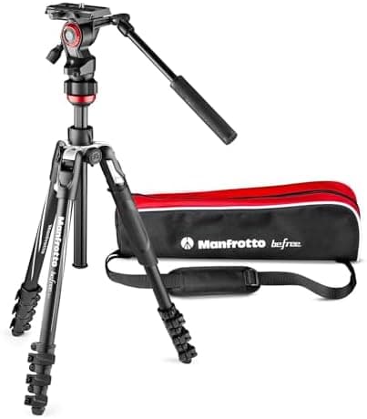 Manfrotto Befree Live, Travel Video Tripod with Video Camera Head and Lever Closure, Aluminum Tripod for DSLR, Mirrorless, Reflex…