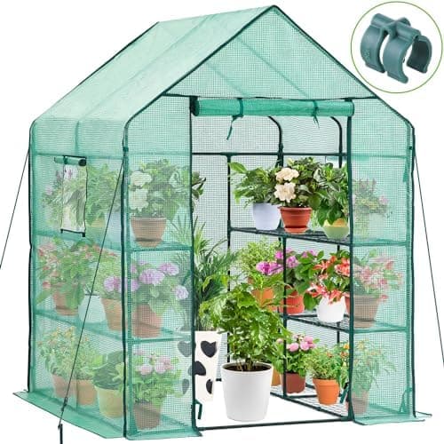 Ohuhu Greenhouse for Outdoors with Screen Windows, 57 x 57 x 76'' Walk in Plant Greenhouses Heavy Duty with Durable PE Cover, 3…