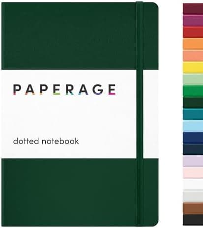 PAPERAGE Dotted Journal Notebook, (Dark Green), 160 Pages, Medium 5.6 in x 8 in - 100 GSM Thick Paper –…