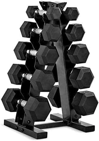 CAP Barbell Rubber Coated Hex Dumbbell Set with Storage Rack | 100–210 lb Options, Space-Saving…