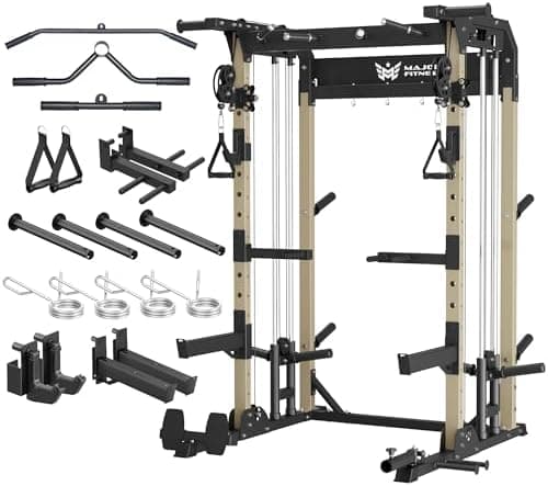 MAJOR FITNESS F22 Power Rack, 1600lbs All-in-One Squat Rack with Dual Pulley System, Heavy-Duty…