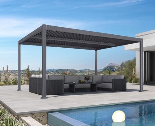 PURPLE LEAF Louvered Pergola 10' x 16' Aluminum Outdoor Pergola with Adjustable Louvers Roof and Integrated Drainage System 70…
