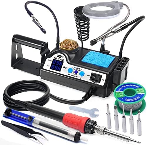 WEP 927-IV Soldering Station Kit High-Power 110W with 3 Preset Channels, Sleep Mode, LED Magnifier, 5 Extra Iron Tips, Tip…