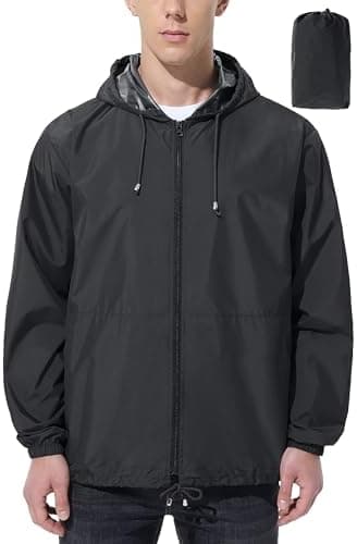 UIQUR Mens Rain Jacket Raincoat Windbreaker Running Waterproof Lightweight Packable with Hood Travel Hiking Cycling