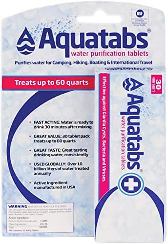 Aquatabs 49mg Water Purification Tablets (30 Pack). Portable Water Purifier for Camping Essentials…