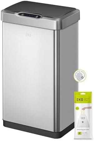 EKO Mirage-T 50 Liter / 13.2 Gallon Touchless Rectangular Motion Sensor Trash Can, Brushed Stainless Steel Finish