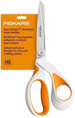 Fiskars RazorEdge Fabric Scissors, Heavy Duty Fabric Shears, Ultra-Sharp Stainless Steel Blades & SoftGrip Ergonomic Handle, 8”…