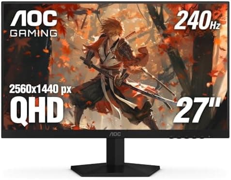 AOC 27 Inch QHD Gaming Monitor 240Hz 0.3ms, Overclock 260Hz, IPS, 2560x1440, G-Sync Compatible, HDR Ready…