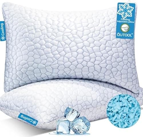 QUTOOL Cooling Pillow for Sleeping, CertiPUR-US Shredded Memory Foam Queen Pillows Set of 2, Cool Pillow for…