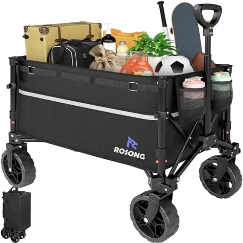 ROSONG Collapsible Wagon Cart with Wheels Foldable - Folding Utility Heavy Duty Wagons Carts for Grocery Sports Garden Shopping…