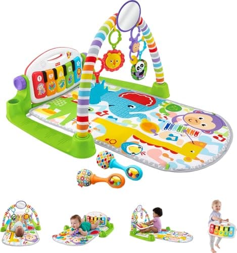 Fisher-Price Baby Playmat Deluxe Kick & Play Piano Gym for Learning & 2 Maracas Soft Rattles for…