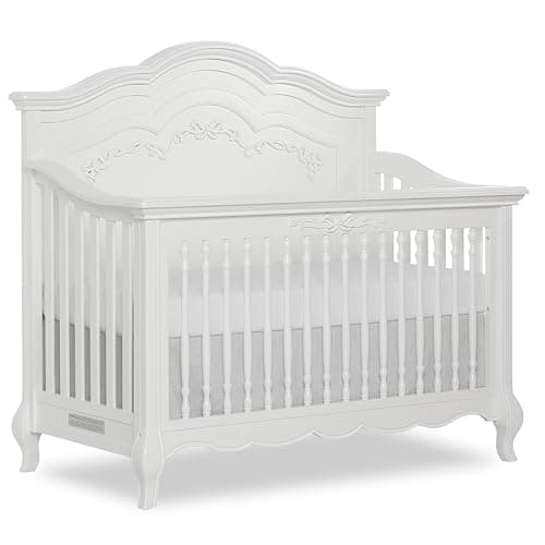 Evolur Aurora 5-in-1 Convertible Full-Size Baby Crib in Frost, 3…