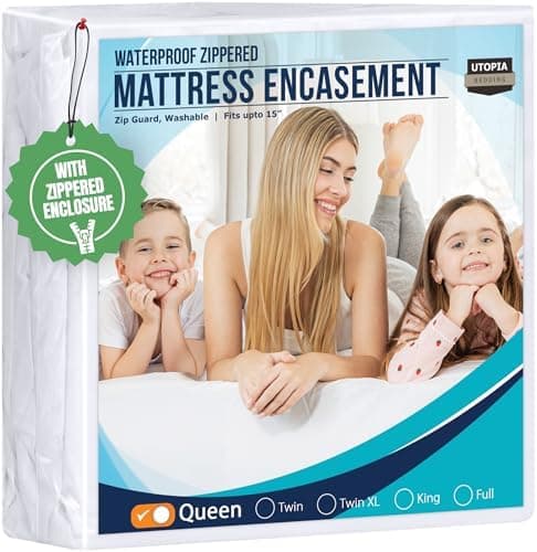 Utopia Bedding Queen Mattress Protector Zippered, 100% Waterproof Bed Bug and Dust Mite Proof Mattress…