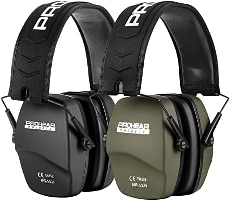 PROHEAR 016 Shooting Ear Protection Earmuffs 2 Pack, NRR 26dB for Gun Range, Hunting -Black and Green ClimeCo Certified