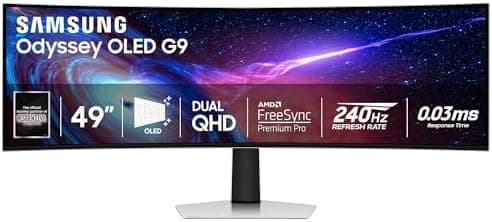 Samsung 49" Odyssey G93SC Series Curved Gaming Monitor, QD-OLED, 240Hz, 0.03ms, DQHD, G-Sync Compatible, FreeSync Premium Pro…