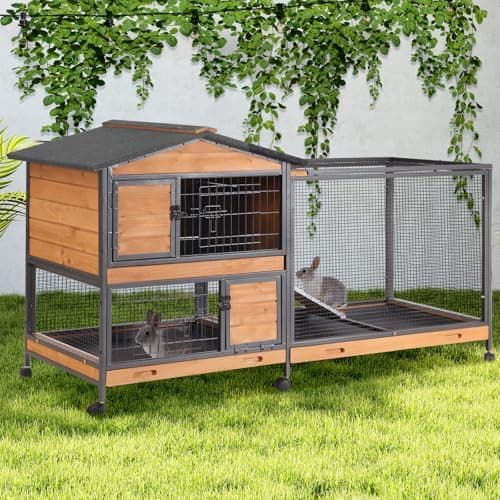 GUTINNEEN 2-Story Rabbit Hutch with Chew-Proof Full Metal Frame for Indoor/Outdoor - 62" Bunny Cage with 6 Locking Casters & 2…
