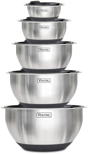 Viking Mixing Bowls Set, 10 Piece Stainless Steel Kitchen Cookware, Non-Slip Silicone Base, Includes Tight Fit Lids, Dishwasher…