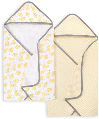 Burt's Bees Baby Infant Hooded Towels, Organic Cotton, Unisex Bath Essentials, Nursery Towel with Hood Set, 29 x 29 in, 2-Pack