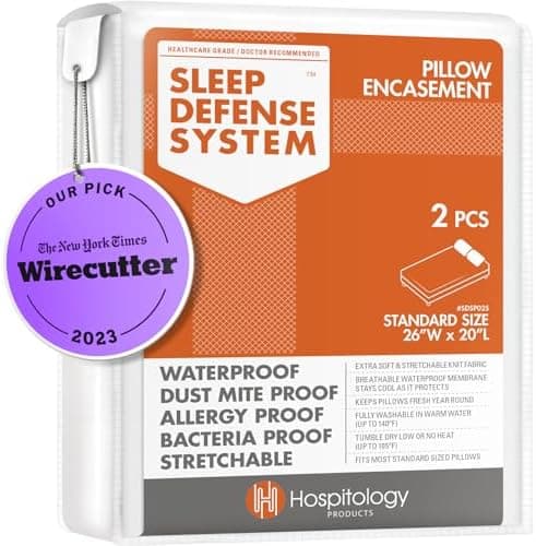 HOSPITOLOGY PRODUCTS Pillow Encasement- Zippered Bed Bug Dust Mite Proof Hypoallergenic - Sleep Defense System - Standard…