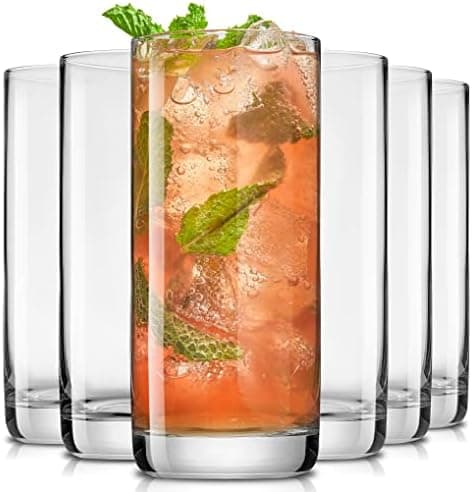 JoyJolt Faye 13oz Highball Glasses, 6pc Tall Glass Sets. Lead-Free Crystal Drinking Glasses. Water Glasses…