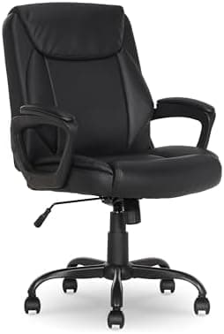 Amazon Basics Classic Puresoft PU Padded Mid-Back Office Desk Chair with Armrest, Easy Assembly, Sturdy Metal…