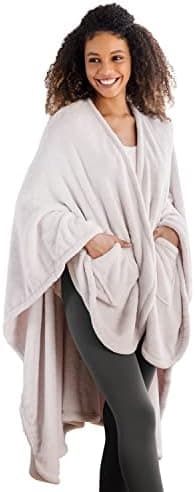 Berkshire Blanket Primalush™ Wearable Blanket, Cozy Loungewear Pocketed Plush Cape Wrap for Adults & Teens(Moonbeam, One Size…