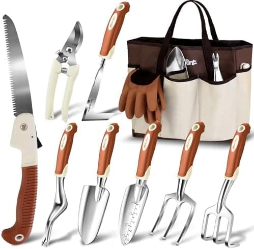 MelonArt Garden Tool Set,10 Pcs Heavy Duty Gardening Hand Tool Kit for Women Aluminum with Non Slip Ergonomic Handle, Storage…