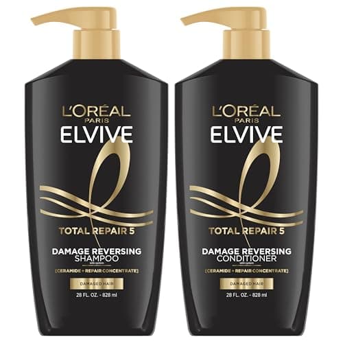 L'Oreal Paris Elvive Total Repair 5 Damage Reversing Shampoo and Conditioner Set for Dry and Damaged Hair, Hair Repair Formula…