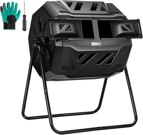 VIVOSUN Outdoor Tumbling Composter Dual Rotating Batch Compost Bin, 43 Gallon Black Door Global Recycled Standard