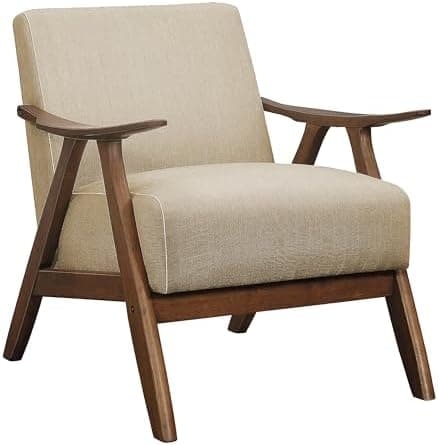 Lexicon Mid Century Modern Accent Chair with Solid Wood Frame in Walnut Finish, Upholstered Living Room Lounge Arm Chair, Thick…