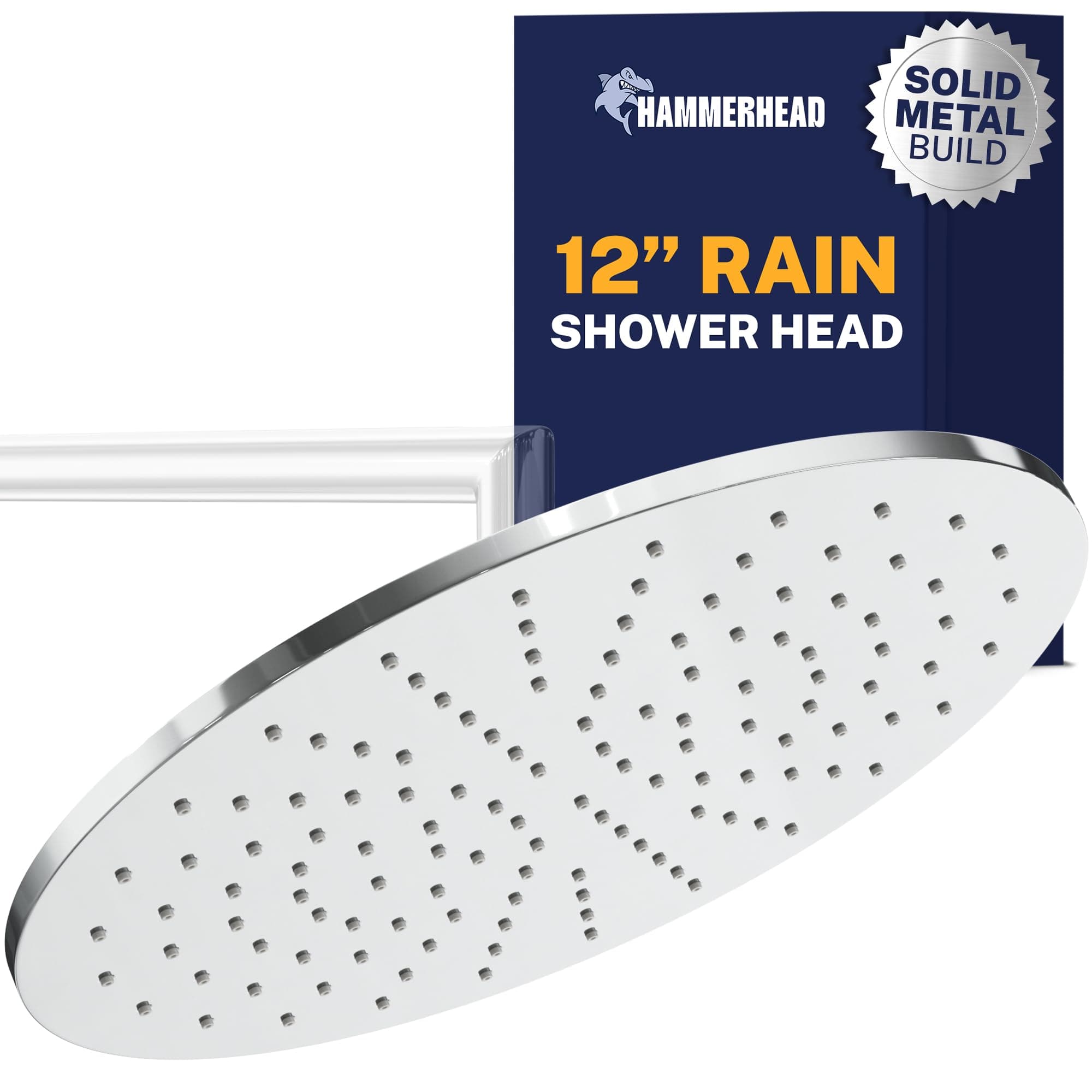 HammerHead Showers Solid Metal 12 Inch Rainfall Shower Head, Large Rain Shower Head, 2.5 GPM High Flow Shower Head Optimized for…