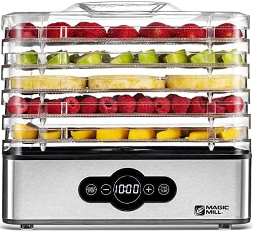 Magic Mill Food Dehydrator Machine | 5 Stackable Stainless Steel Trays, 48H Digital Adjustable Timer & Temperature Control Upto…