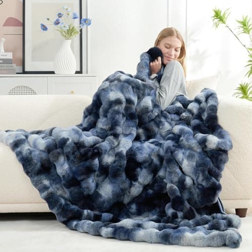 Cozy Bliss Faux Fur Throw Blanket for Couch, Fuzzy Soft Plush Thick Bubble Blanket for Sofa Bedroom Living Room, 50 * 60 Inches…