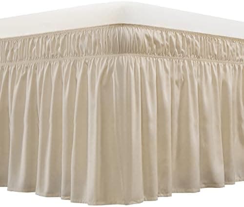 MEILA Wrap Around Bed Skirt Three Fabric Sides Elastic Dust Ruffled 16 Inch Tailored Drop,Easy to Install Fade Resistant-Beige…