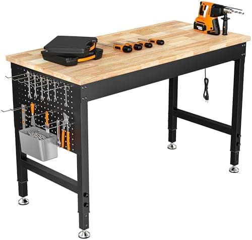 CAMMOO 47.64" Adjustable Heavy Duty Workbench, 2000 LBS Load Capacity Rubber Wood Work Table with Pegboard, Power Outlets, Work…