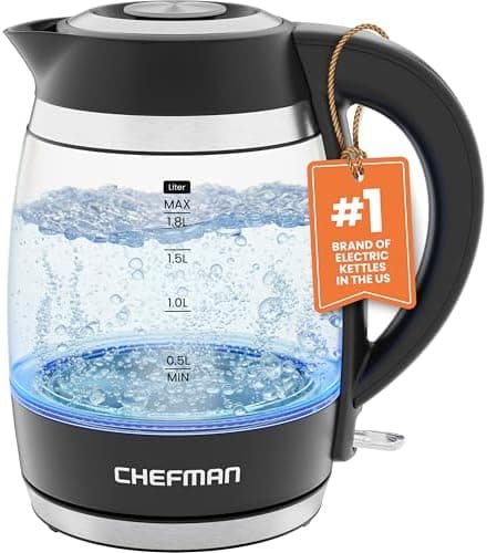 Chefman Electric Kettle, 1.8L 1500W, Hot Water Boiler, Removable Lid for Easy Cleaning, Auto Shut Off, Boil-Dry Protection…