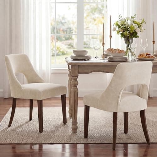UVV Wooden Dining Chairs Set of 2, Mid Century Modern Fabric Upholstered Dining Room Chair Kitchen Chairs, Farmhouse Dinner Chair…