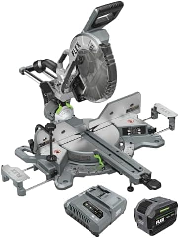 FLEX 24V Brushless Cordless 12-Inch Dual Bevel Sliding Miter Saw Kit with 10.0Ah Stacked Lithium Battery and 280W Rapid Charger…