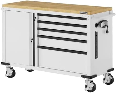 WORKPRO 52" x 20" 5-Drawer & 1-Door Rolling Tool Chest, Heavy Duty Tool Chest with Wheels, Power Strip, Locking System, Rolling…
