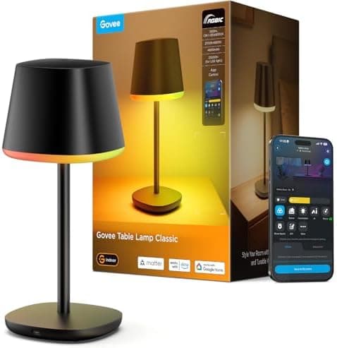 Govee Smart Cordless Table Lamp Classic (No Adapter), RGBIC Rechargeable Table Lamp for Bedroom, Living Room…