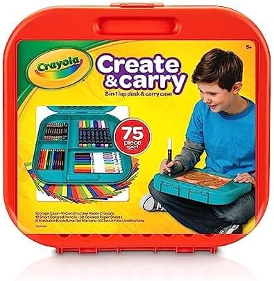 Crayola Create 'N Carry Travel Art Set for Kids (75pcs), 2-in-1 Lap Desk & Carrying Case, Essential Art Supplies Kit, Spring…