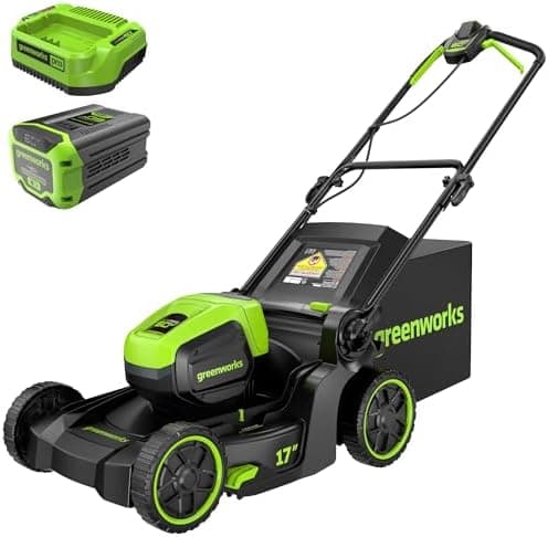 Greenworks 60V 17" Brushless Cordless Push Lawn Mower, 2-in-1 Mulching/Bagging, 4.0Ah Battery and 3A Charger(40min Runtime)